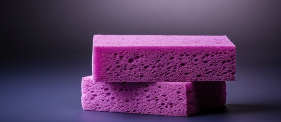 Obraz premium Rectangular cellulose washing sponges in purple featuring both coarse and soft sides allowing for versatile cleaning tasks Enhanced with a copy space image