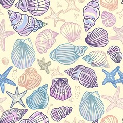 Colorful Seashell and Starfish Pattern Illustration for Summer Designs