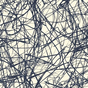 Abstract Navy Blue Scribble Lines Pattern on Cream Background
