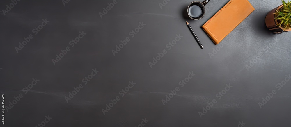 Poster the copy space image shows a sleek and sophisticated workspace from a bird s eye view featuring a bl