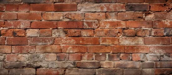 Obraz premium The image shows a close up view of a textured red brick wall creating a full background view with copy space