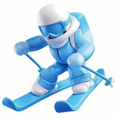 Skier icon, 3D render, white background, generative AI