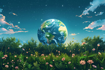 A vibrant blue and green eco Earth globe symbolizes environmental world protection, ecological conservation, and the urgent message of "Save the Planet" celebrated on Earth Day