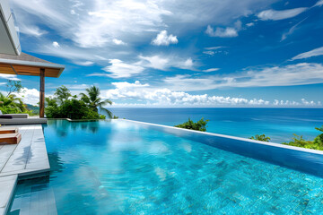 Luxurious infinity pool overlooking tropical ocean