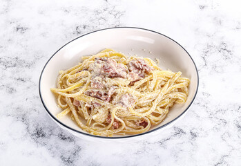 Classic pasta carbonara with bacon