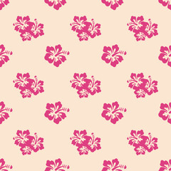 Obraz premium Beautiful seamless floral pattern, spring summer background with tropical flowers hibiscus,. Exotic wallpaper, Hawaiian style