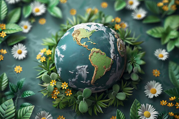A vibrant blue and green eco Earth globe symbolizes environmental world protection, ecological conservation, and the urgent message of "Save the Planet" celebrated on Earth Day