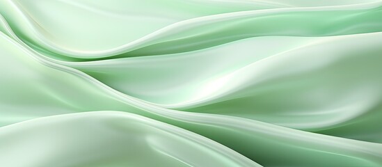 Fototapeta premium Elegant light green silk fabric with wavy patterns creates a beautiful and luxurious abstract background design Perfect for cards or banners Copy space image