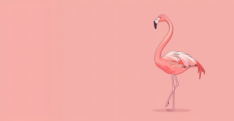 Elegant banner of a single flamingo poised gracefully against a soft pink background