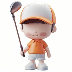 cute Golfer icon, 3D render, white background, generative AI