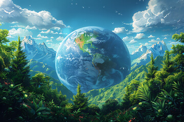 A blue and green eco Earth globe symbolizing environmental world protection, highlighting the importance of sustainability and ecological conservation efforts