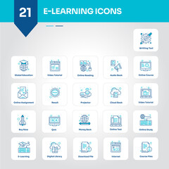 E-learning Icons Collection Engaging Set of Online, Course, Education, Training, Class, Student, Learning, Tutorial, Video, Lesson - Editable Vector Icons