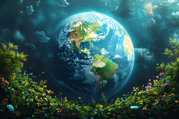 A vibrant blue and green eco Earth globe highlighting themes of environmental world protection, ecological conservation, and the message of "Save the Planet" in celebration of Earth Day