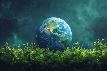 A vibrant blue and green eco Earth globe highlighting themes of environmental world protection, ecological conservation, and the message of "Save the Planet" in celebration of Earth Day