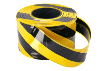 Yellow and black barricade tape isolated on transparent background