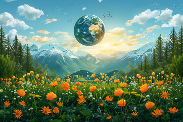 A vibrant blue and green eco Earth globe highlighting themes of environmental world protection, ecological conservation, and the message of "Save the Planet" in celebration of Earth Day