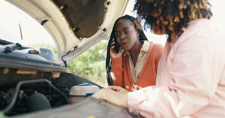 Women, stress and phone call or car breakdown in rural area or panic, engine fail or overheating....