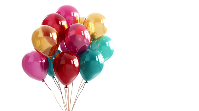 Bunch of colorful balloons isolated on transparent background