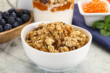 Granola museli cereal for breakfast