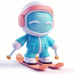 cute Skier icon, 3D render, white background, generative AI