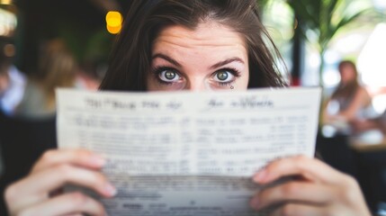 Smiling woman in a restaurant with the menu in hands