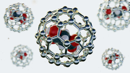 3d rendering of drug molecules inside of fullerene