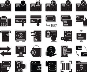 Payment Transaction finance fill icon set vector stock illustration