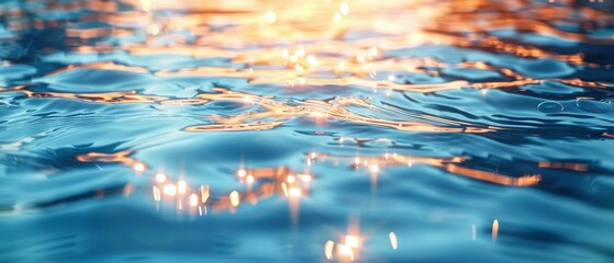 Blue water surface with sun reflections.