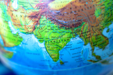 Part of the world map. Map focused on india and pakistan. Country borders. 