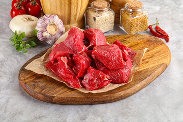 Sliced raw beef meat for cooking