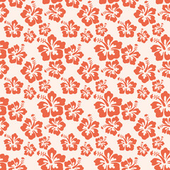 Beautiful seamless coral floral pattern, spring summer background with tropical flowers hibiscus,. Exotic wallpaper, Hawaiian style