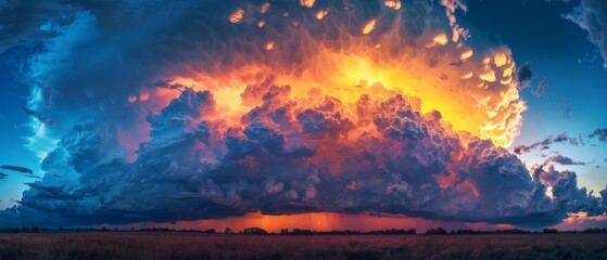 Large storm cloudscape with vibrant orange and blue hues.
