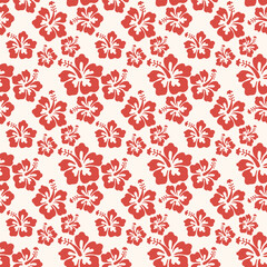 Fototapeta premium Beautiful seamless floral pattern, spring summer background with tropical flowers hibiscus,. Exotic wallpaper, Hawaiian style