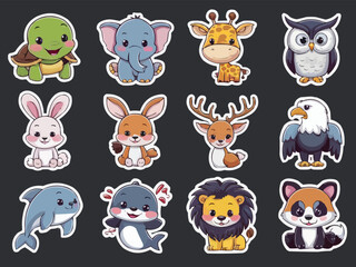 Animal stickers turtle colorful customized vector illustration art