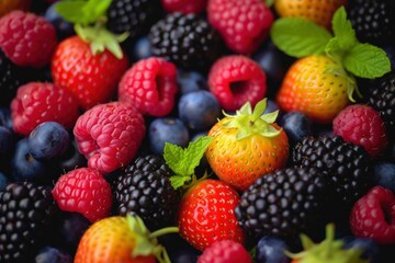 Detailed Berries closeup. Summer vitamin garden. Generate Ai