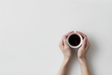 Top View Minimalist Coffee Cup on White Background, Flat Lay High Resolution Photographic Style, Artistic Beverage Photography