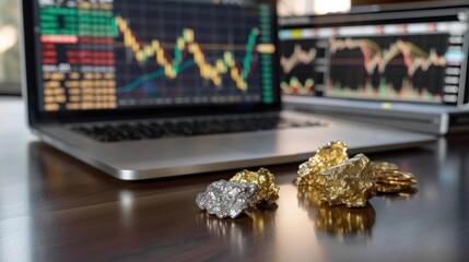 Computer screen with gold and stock graphs