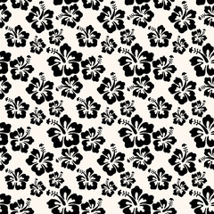 Beautiful seamless floral pattern, spring summer background with tropical flowers hibiscus,. Exotic wallpaper, Hawaiian style