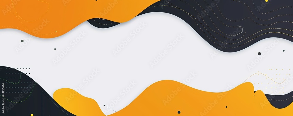 Poster white background with orange and yellow shapes, simple flat vector style, technologically-inspired, 