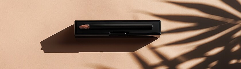 Mockup of an eyebrow pencil case with shaping gel, displayed on a minimalist backdrop for crafting perfect eyebrows