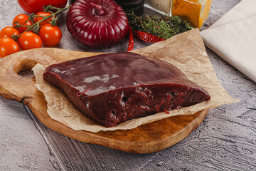 Raw beef liver for cooking