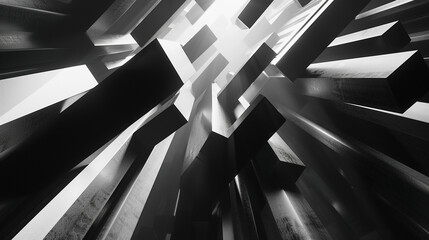A study in contrasts, featuring stark black and white geometric shapes arranged in a dynamic...