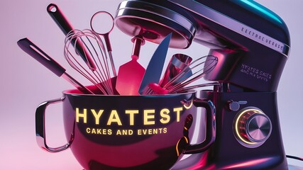 3D Rendering of Baking Tools in Electric Mixer for HYATEST CAKES AND EVENTS