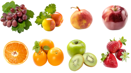 fresh fruits and vegetables isolated on transparent background