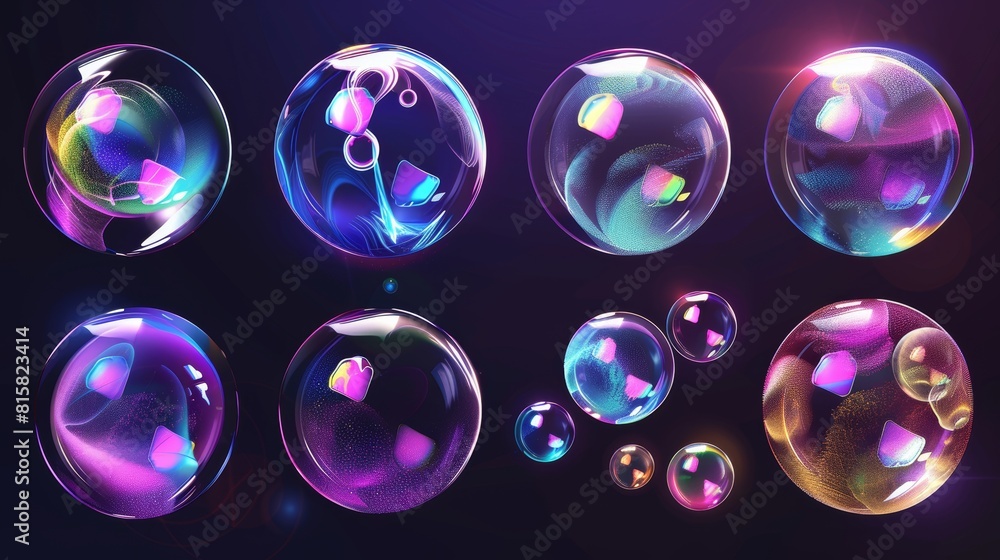 Poster a transparent liquid sphere bursts into a flurry of color and reflection, like a water balloon explo