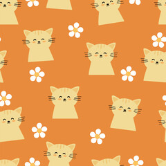 seamless pattern cartoon cat and flower. cute animal wallpaper for textile, gift wrap paper