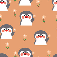 Seamless pattern with cute cartoon penguins for fabric print, textile, gift wrapping paper. children's colorful vector, flat style