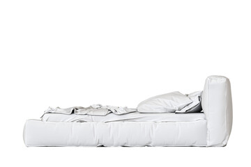 big comfortable bed isolated on transparent background, home furniture, illustration, 3d rendering
