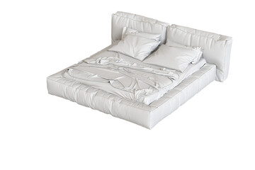 big comfortable bed isolated on transparent background, home furniture, illustration, 3d rendering
