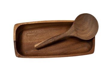 Empty wooden tray with spoon